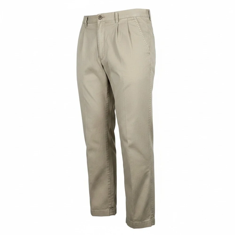 Tommy Hilfiger Mens Pleated Chino Pants Khaki Tan 42x30 Cotton Twill Trousers